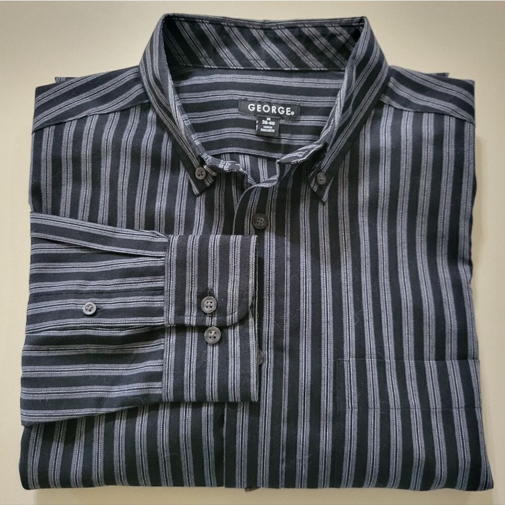 George Men's Black Stripe Long Sleeve Button-Down Dress Shirt - Picture 11 of 11